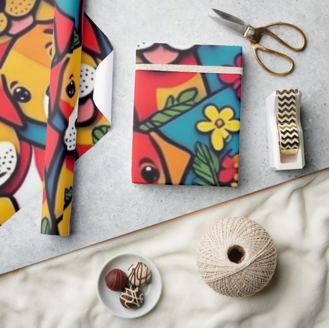 Liebliche Hunde bunte Hunde Haustiere Schwänze Pap Geschenkpapier (Kunsthandwerk)