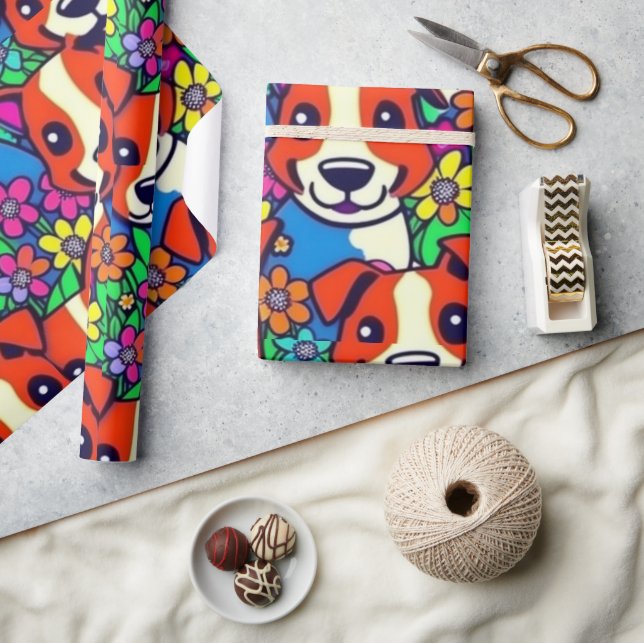 Liebliche Hunde bunte Hunde Haustiere Schwänze Pap Geschenkpapier (Kunsthandwerk)