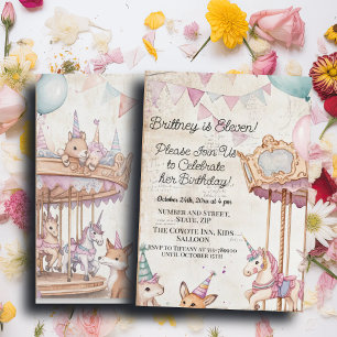 Liebliche Journalseite mit Tieren 11. Geburtstagsp Einladung