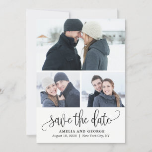 Liebliche Kalligrafie 3 Fotos Save the Date Karte