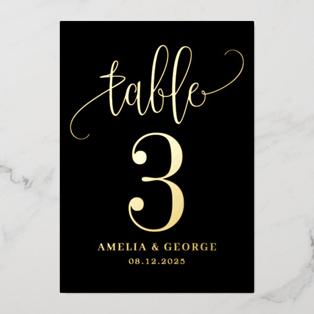 Liebliche Kalligraphie REAL FOIL Tischnummer Card (Vorderseite)