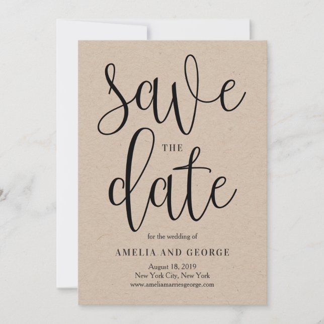 Liebliche Kalligraphie Save the Date Card (Vorderseite)