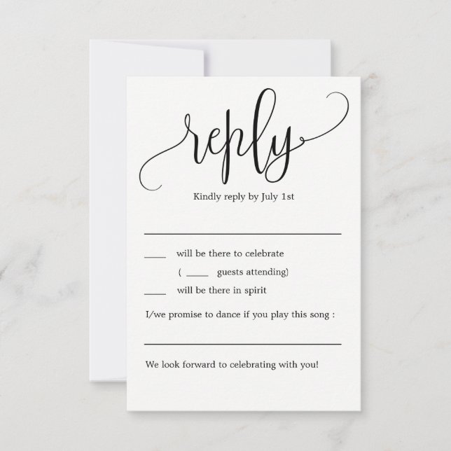 Liebliche kalligraphische Hochzeit RSVP ohne Menü Einladung (Vorderseite)