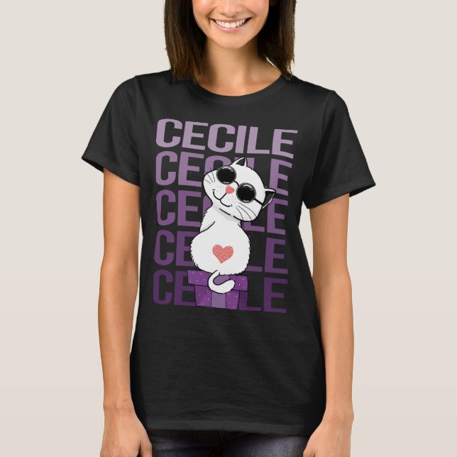 Liebliche Katze - Cecile Name T-Shirt (Vorderseite)