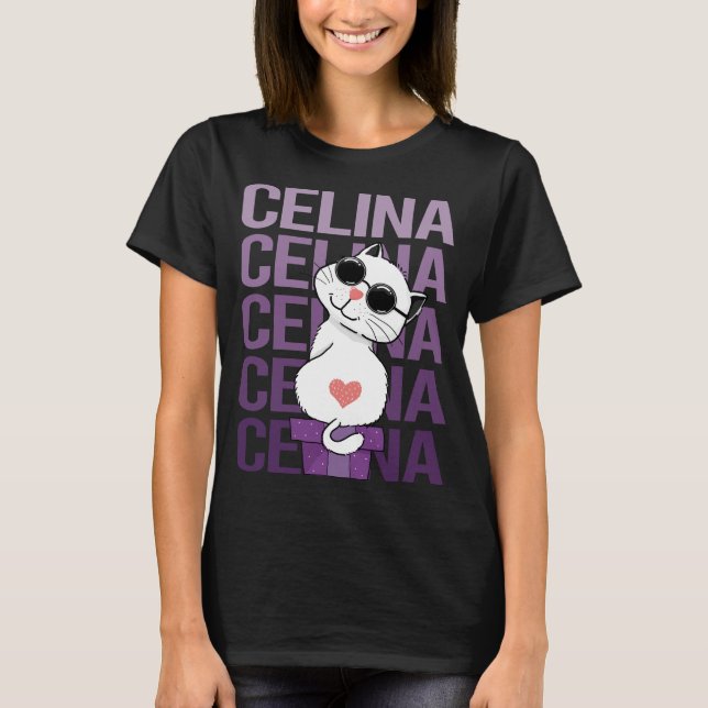 Liebliche Katze - Celina Name T-Shirt (Vorderseite)