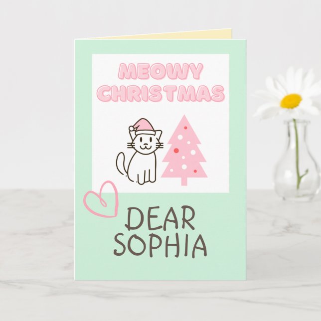 Liebliche Katze in einem Hut und Tree Happy Christ Karte (Kleine Pflanze)