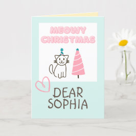 Liebliche Katze in einem Hut und Tree Happy Christ Karte