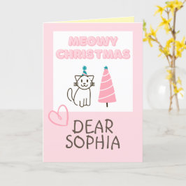 Liebliche Katze in einem Hut und Tree Happy Christ Karte