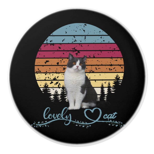 Liebliche Katze Keramikknauf (Vorderseite)