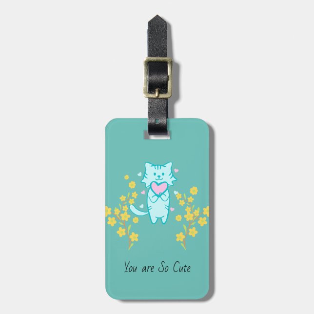 Liebliche Katze mit gelben Blumen Gepäckanhänger (Vorderseite vertikal)