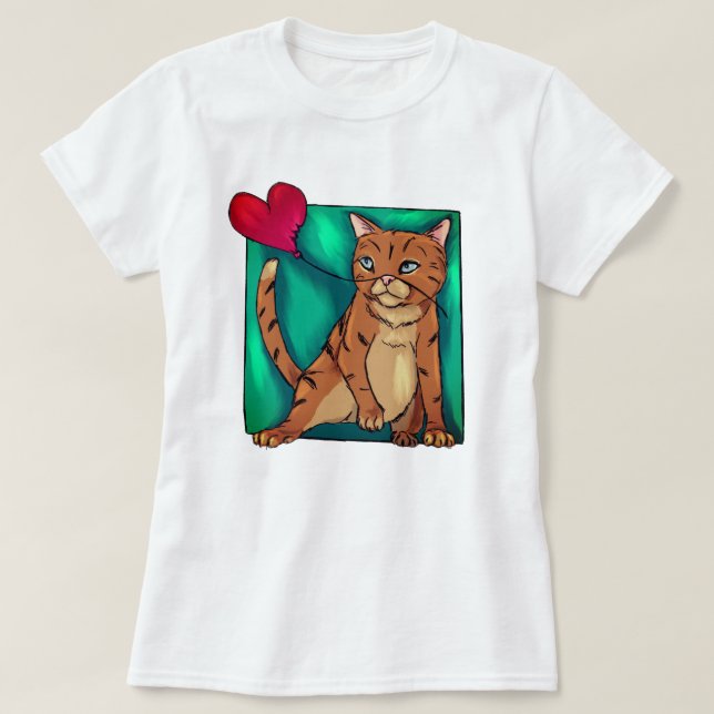 Liebliche Katze mit Herzballon T-Shirt (Design vorne)