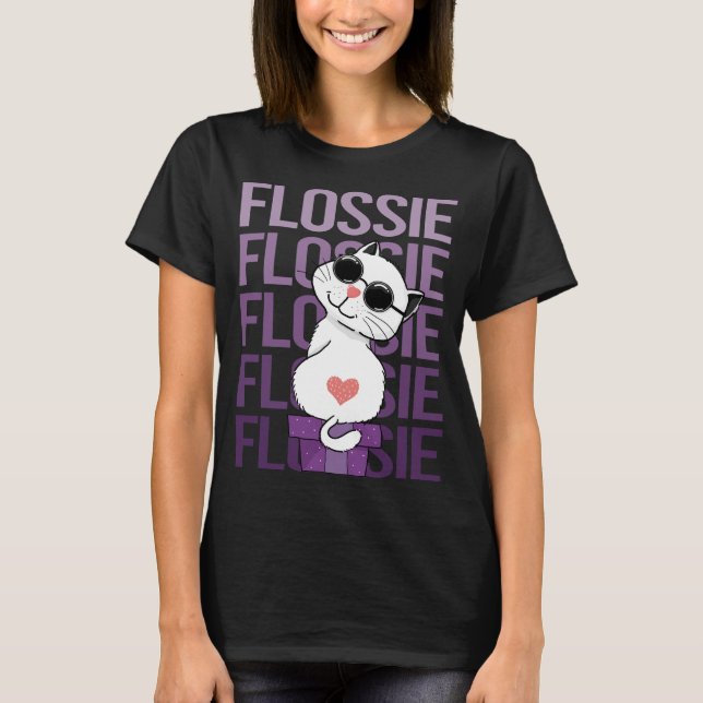 Liebliche Katze - Name Flossie T-Shirt (Vorderseite)
