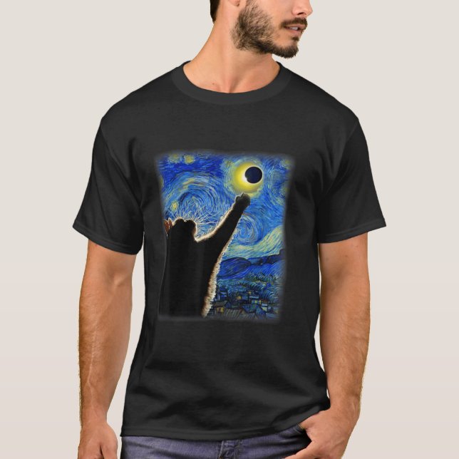 Liebliche Katze Starry Night Funny cat Solar Eclip T-Shirt (Vorderseite)