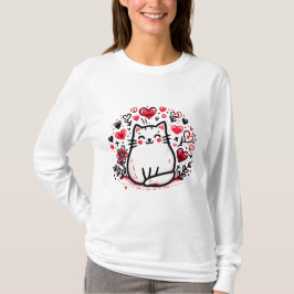 Liebliche Katze Zeichnend Langschläfer T - Shirt