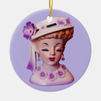Liebliche Lady Head Vase Purple Flowers Puppe aus  Keramik Ornament