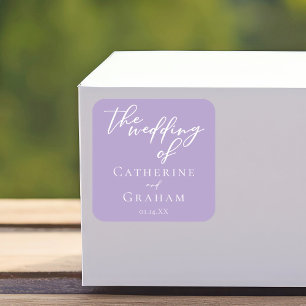 Liebliche Lilac-Hochzeit mit Lila weißer Typografi Quadratischer Aufkleber