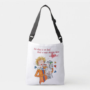 Liebliche Menschen lecken unsere Frau in Rot Tragetaschen Mit Langen Trägern