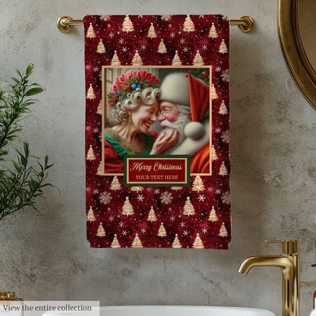 Liebliche Mr. und Mrs. Claus Red Gold Badtuch Badhandtuch Set (Lovely Mr. and Mrs. Claus Red Gold Bath Towel)
