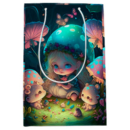 Liebliche niedliche Elfen spielen unter Pilzgesche Mittlere Geschenktüte