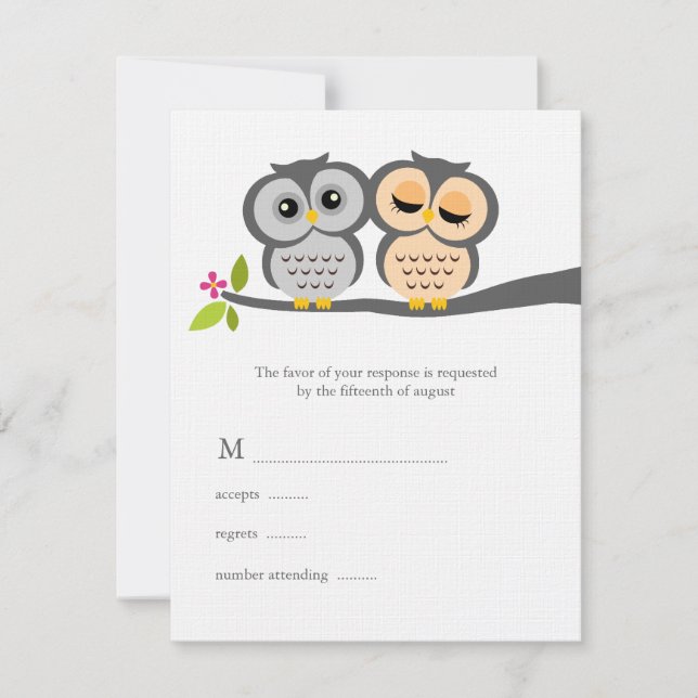Liebliche Owls Hochzeitskarten RSVP Karte (Vorderseite)