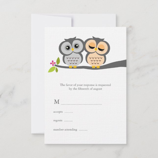 Liebliche Owls Hochzeitskarten RSVP Karte (Vorderseite)