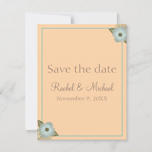 Liebliche Pfirsich und Aquamarine Hochzeitsangeleg Save The Date (Vorderseite)