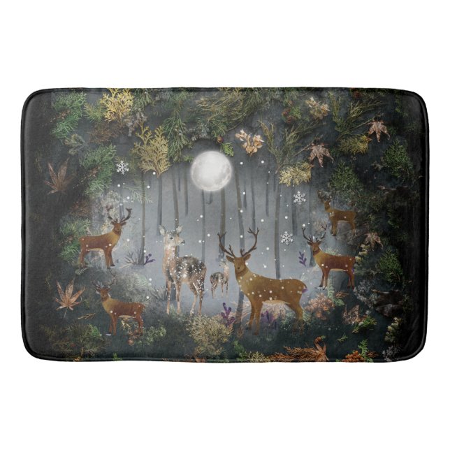 Liebliche Reindeer At Night Badematte (Vorderseite)