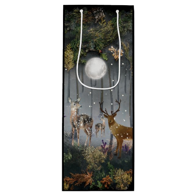 Liebliche Reindeer At Night Geschenktüte Für Weinflaschen (Vorderseite)
