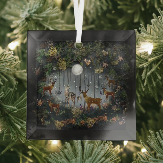Liebliche Reindeer At Night Ornament Aus Glas (Insitu)