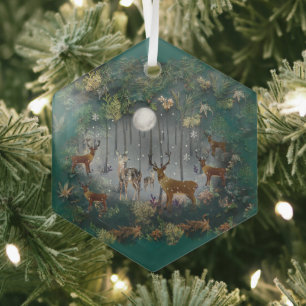 Liebliche Reindeer At Night Ornament Aus Glas