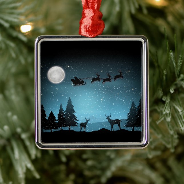 Liebliche Reindeer At Night Ornament Aus Metall (Baum)