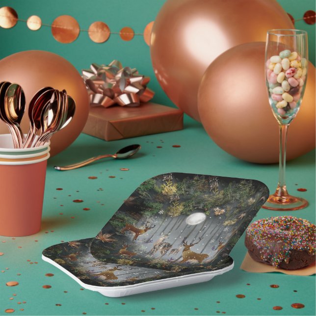 Liebliche Reindeer At Night Pappteller (Multi)