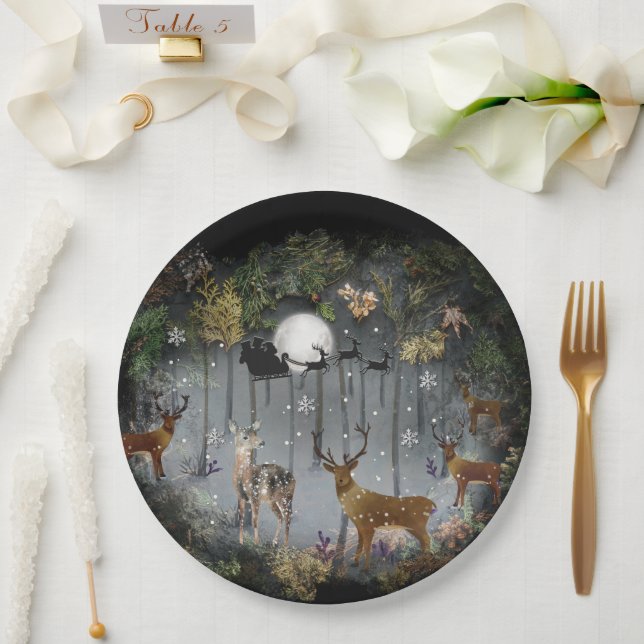 Liebliche Reindeer At Night Pappteller (Hochzeit)