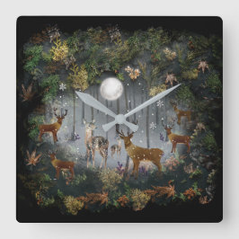 Liebliche Reindeer At Night Quadratische Wanduhr