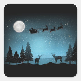 Liebliche Reindeer At Night Quadratischer Aufkleber