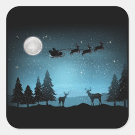 Liebliche Reindeer At Night Quadratischer Aufkleber