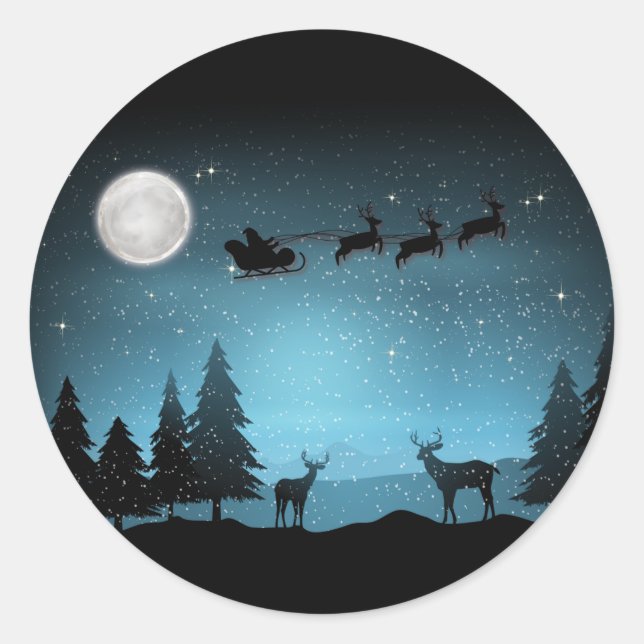 Liebliche Reindeer At Night Runder Aufkleber (Vorderseite)