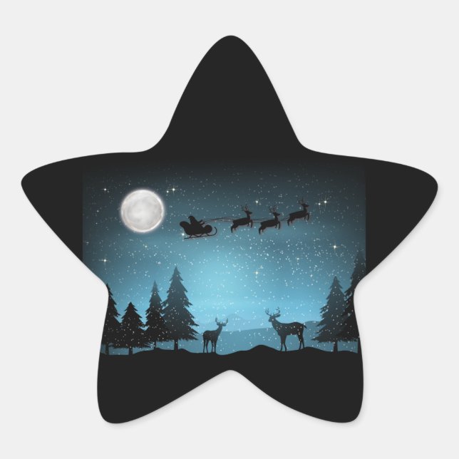 Liebliche Reindeer At Night Stern-Aufkleber (Vorderseite)