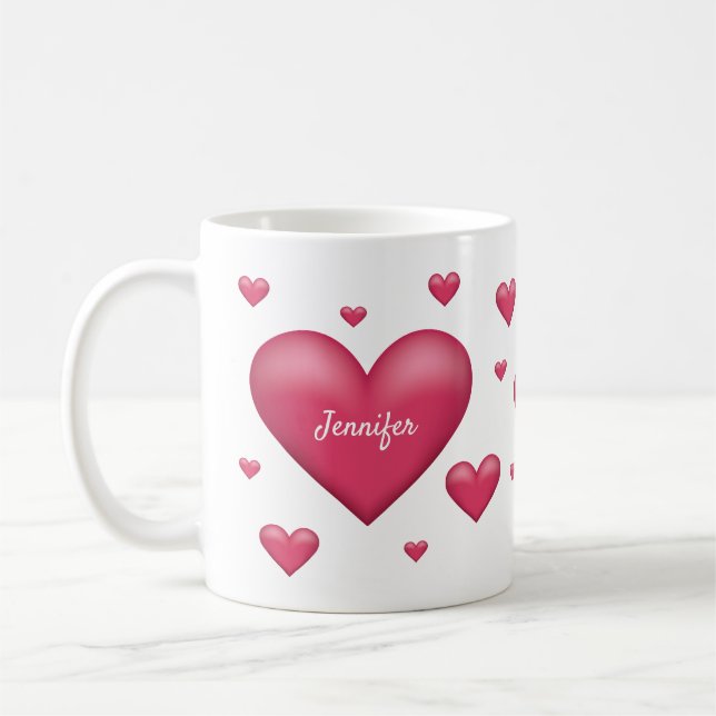 Liebliche rosa Herzen mit Personalisiertem Namen Kaffeetasse (Links)