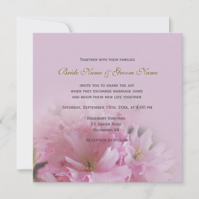 Liebliche rosa Kirschblüte Frühjahrshochzeit Einladung (Vorderseite)