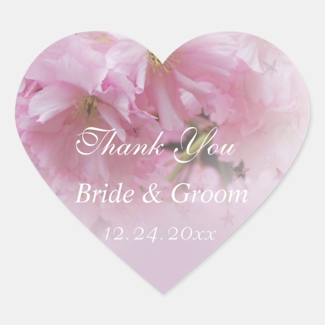 Liebliche rosa Kirschblüte Frühlingsfrühling Hochz Herz-Aufkleber (Vorderseite)