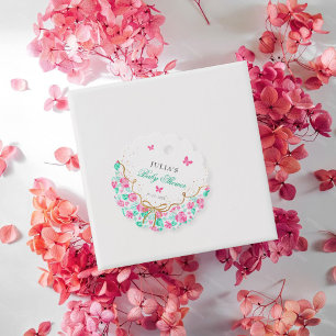 Liebliche rosa Rosenblume goldene Schleife Baby-Ei Geschenkanhänger