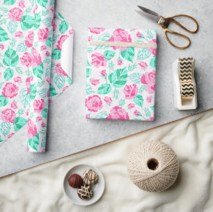 Liebliche rosa Rosenblume goldene Schleife Baby-Ei Geschenkpapier