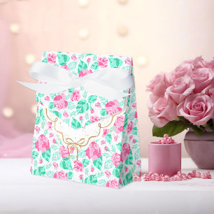Liebliche rosa Rosenblume goldene Schleife Baby-Ei Geschenkschachtel