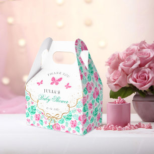 Liebliche rosa Rosenblume goldene Schleife Baby-Ei Geschenkschachtel