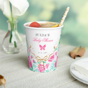 Liebliche rosa Rosenblume goldene Schleife Baby-Ei Pappbecher