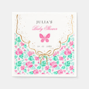 Liebliche rosa Rosenblume goldene Schleife Baby-Ei Serviette