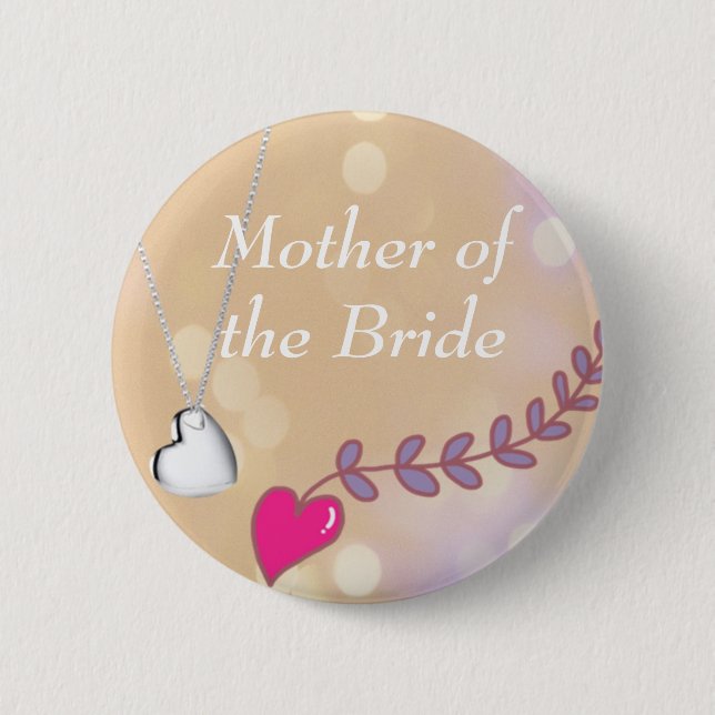 Liebliche rosa und silberne Herz Mutter der Braut Button (Vorderseite)