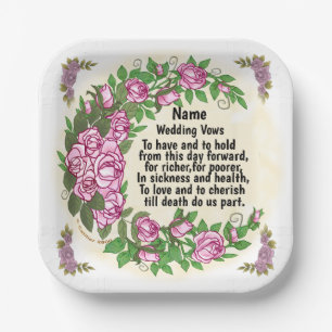 Liebliche Rose Hochzeiten Vows Papier Teller
