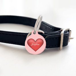 Liebliche rote Herzerkrankung mit Namen darauf Haustiermarke